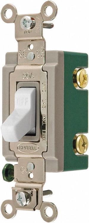 HUBBELL WIRING DEVICE-KELLEMS HBL3032W Wall Switch,30A,White,2-Pole Type,2 HP
