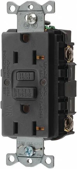 HUBBELL WIRING DEVICE-KELLEMS GFRWR20BLK GFCI Rceptcle,Commer.,Blk,20A,1 HP