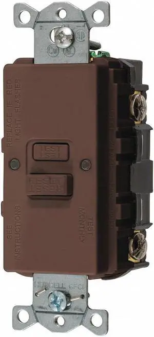 HUBBELL WIRING DEVICE-KELLEMS GFBFST20 GFCI Receptacle,20A,125VAC,5-20R,Brown