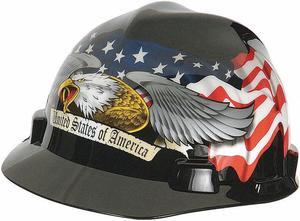 MSA 10079479 Hard Hat,FtBrm,Slttd,4Rtcht,Eagle w/Flag