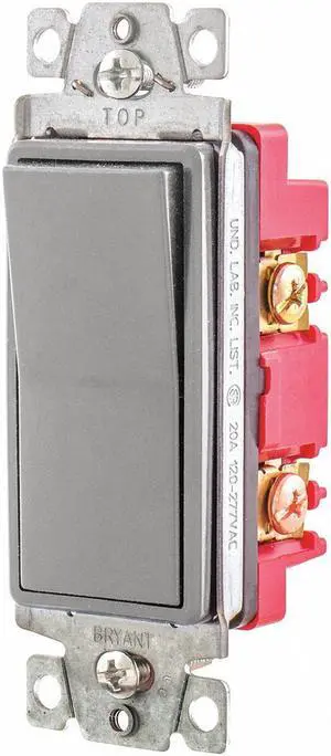 BRYANT 9904GRY Wall Switch,20A,Gray,4-Way Type,Rocker