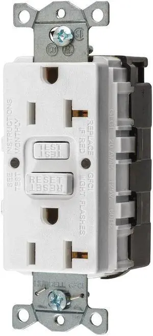HUBBELL SNAPGF20W GFCI Receptacle,20A,125VAC,5-20R,White