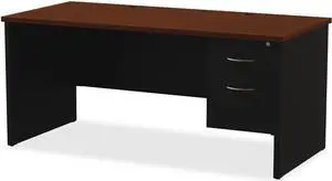 Lorell Right Pedestal Desk 30"x66" Black/Walnut 79145