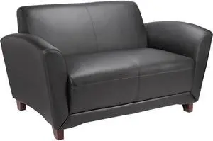 Lorell Reception Loveseat 55"x34-1/2"x31-1/4" Black Leather 68951 Lorell Reception Loveseat 55"x34-1/2"x31-1/4" Black Leather 68951