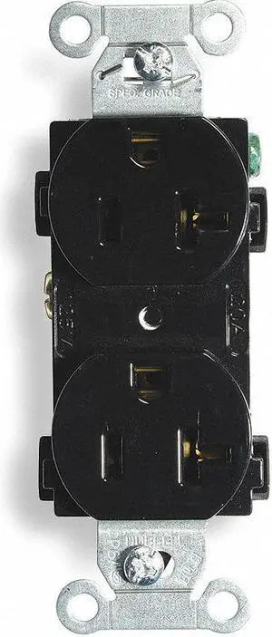 HUBBELL WIRING DEVICE-KELLEMS BR20BLKWR Straight Blade Receptacle, 5-20R, 20 A,