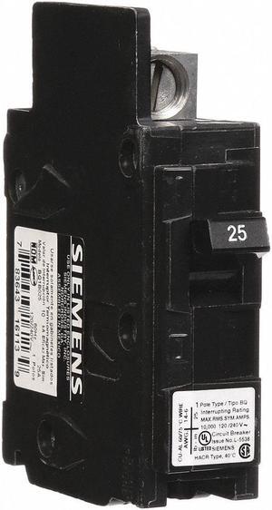 SIEMENS BQ1B025 Miniature Circuit Breaker, BQ Series, 25A, 1 Pole, 120V AC,