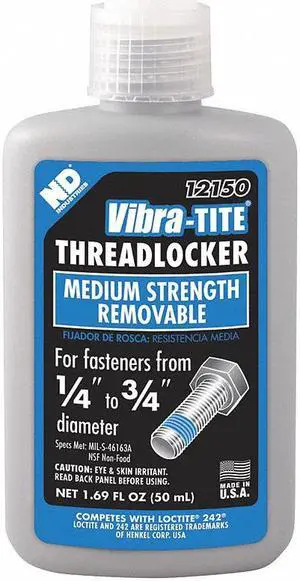 Vibra-tite 121 Series Medium-Strength Threadlocker, Blue Liquid, 50mL Bottle