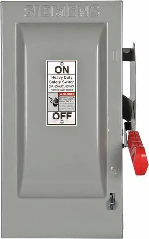 Siemens Safety Switch, 1 NEMA Enclosure Type, 30 Amps AC, 10 HP @ 600VAC HP