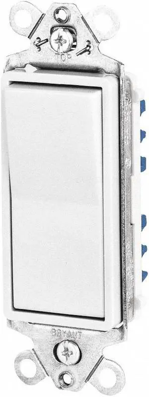 BRYANT 9801W Wall Switch,15A,White,1-Pole Type,Rocker