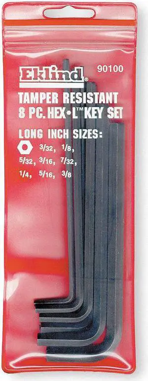 Tamper Resistant Hex Key Set, 3/32-3/8 In