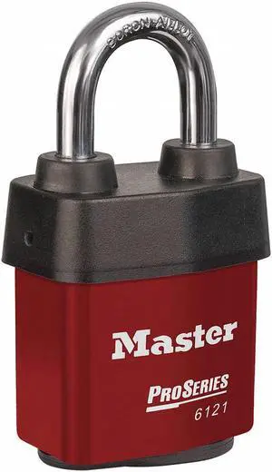 MASTER LOCK 6121RED Lockout Padlock, Keyed Different, Steel, Red, 1 1/8 in