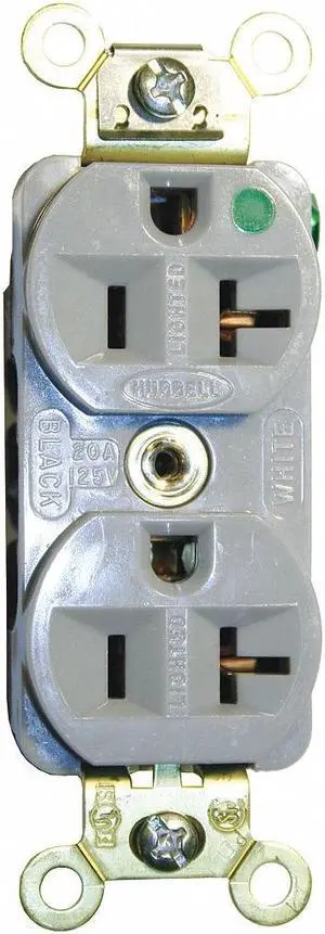 HUBBELL WIRING DEVICE-KELLEMS HBL8300ILGY Straight Blade Receptacle, 5-20R, 20