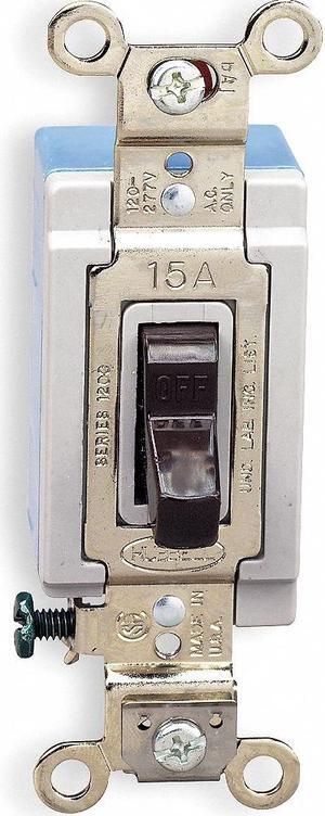 HUBBELL WIRING DEVICE-KELLEMS HBL1202 Wall Swtch,2-Pole,120/277V,15A,Brn,Toggl