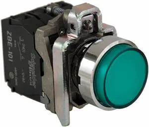 SCHNEIDER ELECTRIC XB4BW13G5 Illuminated Push Button, 22 mm, 1NO/1NC, Green