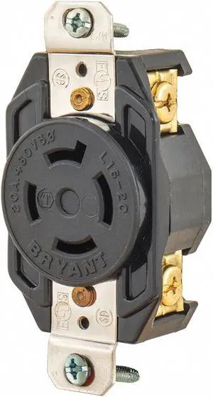 Black Locking Receptacle, 20 Amps, 480VAC Voltage, NEMA Configuration: L16-20R