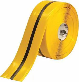 MIGHTY LINE 4RYBLKCTR Traffic Marking Tape,Roll,4In,100 ft. L