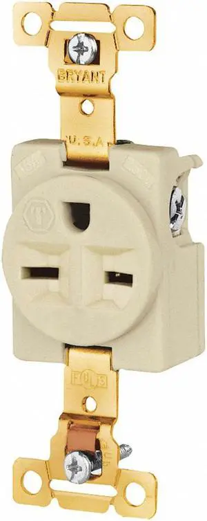 BRYANT 5661I Straight Blade Receptacle, 6-15R, 15 A, 250V AC, 2 Pole, 3 Wire,