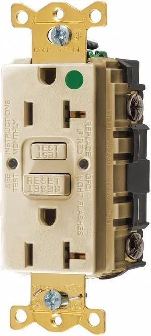 HUBBELL WIRING DEVICE-KELLEMS GFR83I GFCI Receptacle, 20A, 125VAC, 5-20R, Ivory