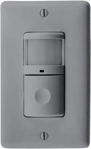 HUBBELL WIRING DEVICE-KELLEMS WS2000GY Occupancy/Vacancy Sensor,PIR,1200 sq ft