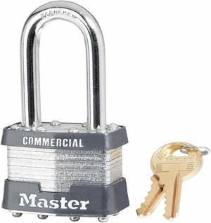 MASTER LOCK 1LFWBLK Padlock, Keyed Different, Long Shackle, Rectangular Steel