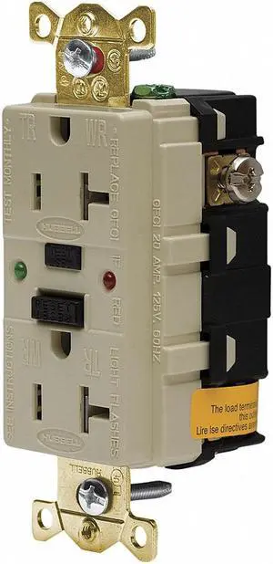 HUBBELL WIRING DEVICE-KELLEMS GFSG5362I GFCI Receptacle, 20A, 125VAC, 5-20R,