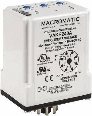 MACROMATIC VAKP012D Voltage Sensing Relay, Octal Base Type, 12V DC, 8 Pins
