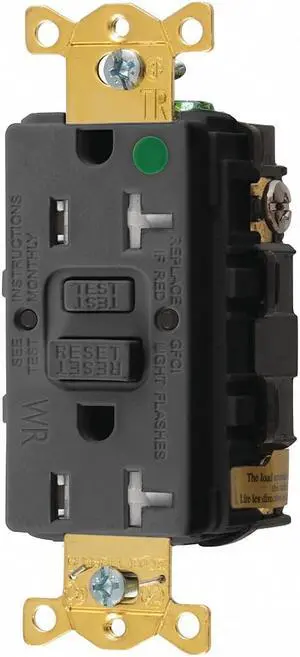 HUBBELL WIRING DEVICE-KELLEMS GFRTW83BLK GFCI Receptacle, 20A, 125VAC, 5-20R,