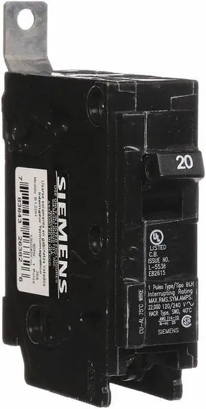 SIEMENS B120H Miniature Circuit Breaker, BL Series, 20A, 1 Pole, 120/240V AC,