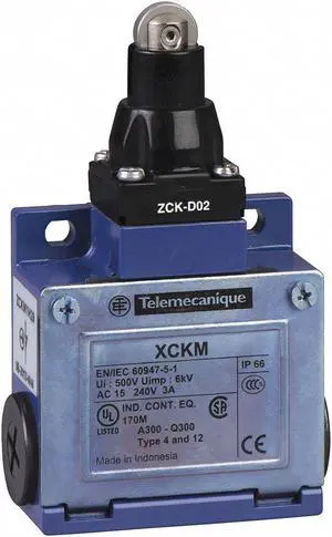 TELEMECANIQUE SENSORS XCKM102H7 Limit Switch, Plunger, Roller, 1NC/1NO, 10A at