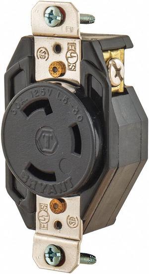 Black Locking Receptacle, 30 Amps, 125VAC Voltage, NEMA Configuration: L5-30R