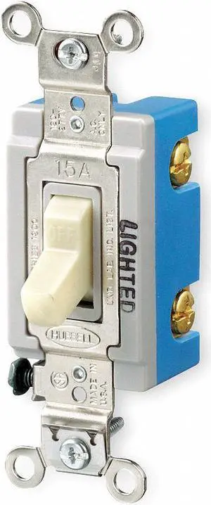 HUBBELL WIRING DEVICE-KELLEMS HBL1201IL Illuminated Wall Switch,1-Pole,15A,Ivory
