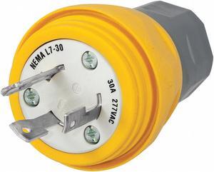 HUBBELL WIRING DEVICE-KELLEMS HBL28W49 Watertight Locking Plug, L7-30P, 30 A,