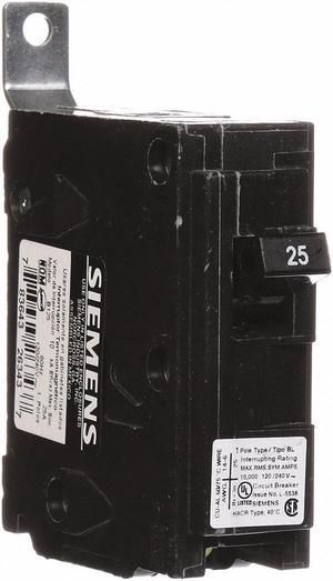 SIEMENS B125 Miniature Circuit Breaker, BL Series, 25A, 1 Pole, 120/240V AC,