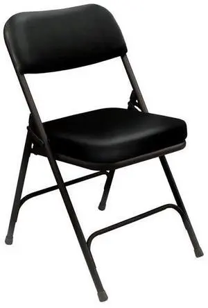NPS 3210 3200 Series 2" Vinyl Upholstered Double Hinge Folding Chair - Supports Up to 300 lb - 18.5" Seat Height - Black - 2/Carton