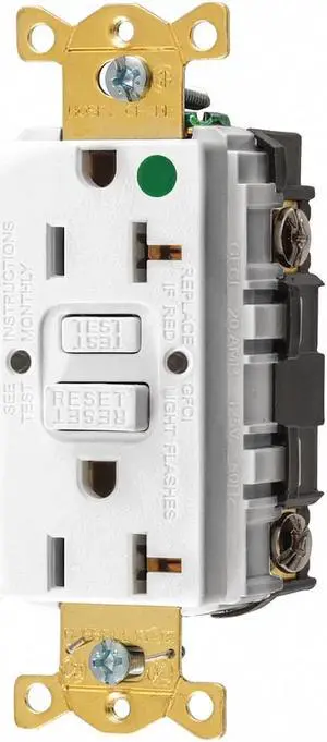 HUBBELL WIRING DEVICE-KELLEMS GFR83W GFCI Receptacle,20A,125VAC,5-20R,White