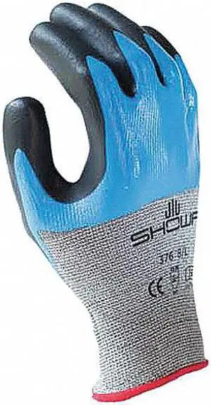 Showa Double Coated Cut Resistant Glove Black, Blue 13 Gauge  S-TEX376M-07