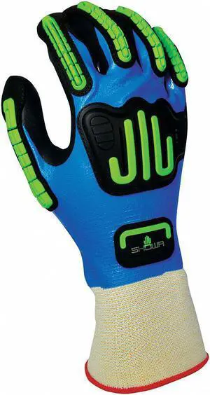 Showa Resistant Gloves, Nitrile Foam Palm, PR Blue, Black   377IPL-08