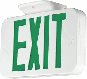 Number of Faces 1 or 2,  LED,  Exit Sign,  White,  Plastic,  Letter Color Green