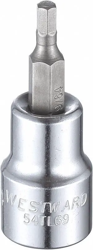 WESTWARD 54TL69 9/64" Tip, 1-3/4" L Hex Socket Bit