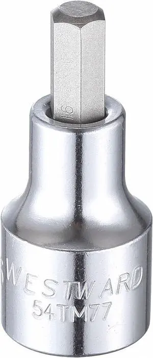 WESTWARD 54TM77 1/2 in Drive Hex Socket Bit SAE 5/16 in Tip, 2 1/4 in L