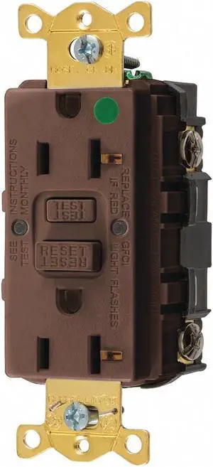 HUBBELL WIRING DEVICE-KELLEMS GFR83 GFCI Receptacle, 20A, 125VAC, 5-20R, Brown