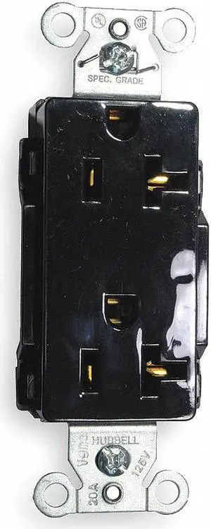 HUBBELL WIRING DEVICE-KELLEMS DR20BLK Receptacle, 20 A Amps, 125V AC, Flush