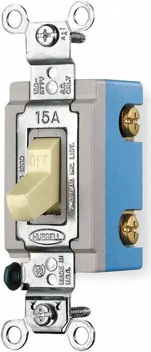 HUBBELL WIRING DEVICE-KELLEMS HBL1201I Wall Swtch,1-Pol,120/277V,15A,Ivry,Toggl