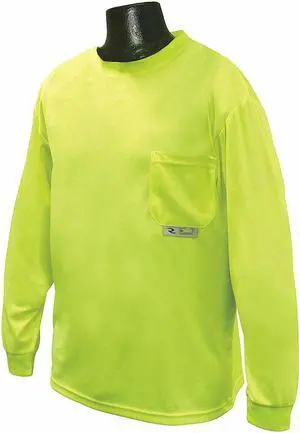 Hi-Visibility Green Polyester Long Sleeve T-Shirt, Size: XL, ANSI Class Unrated