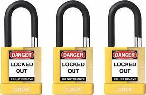 Abus Alike-Keyed Padlock, Open Shackle Type, 1-1/2" Shackle Height, Yellow 20074