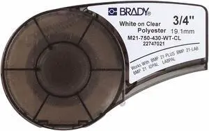 BRADY M21-750-430-WT-CL Label Tape Cartridge,Permanent Printer
