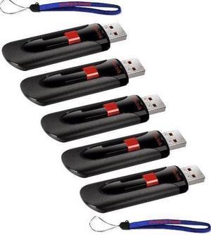 SanDisk Cruzer Glide 64GB (5 Pack) USB 2.0 Flash Drive SDCZ60-064G-B35 - With (2) Everything But Stromboli (tm) Lanyard