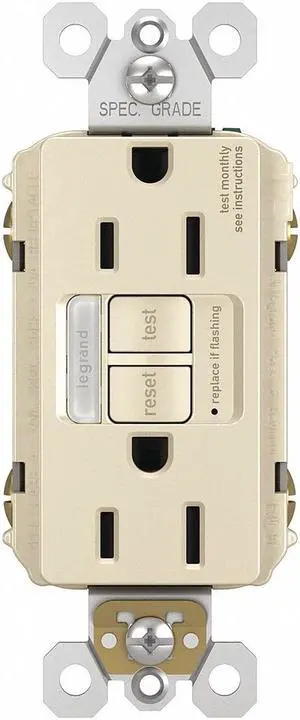 LEGRAND 1597NTLTRLACCD4 Nightlight GFCI Combo,Dplx Switch,125VAC