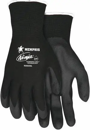 MCR SAFETY N9699S HPT Coated Gloves, Palm Coverage, Black, S, 12PK