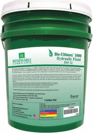 RENEWABLE LUBRICANTS 81004 5 gal Pail, Hydraulic Oil, 32 ISO Viscosity, Not